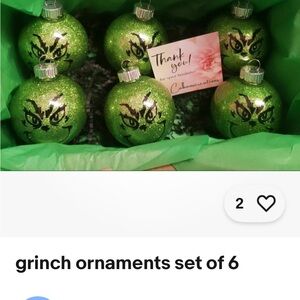 Festive Green Grinch Ornaments Set of 6